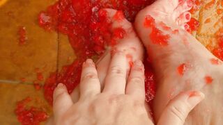 LEG & FOOT SHOW with JELLO + CUM + KNEE SOCKS