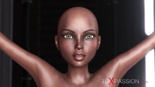 Hot sci-fi female alien plays with a ebony cutie in the space station