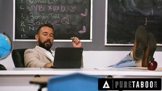 PURE TABOO Despairing Lesbian babes Pixie Smalls & Myra Groans Let Pervert Teacher Screw 'em To Stop Bully