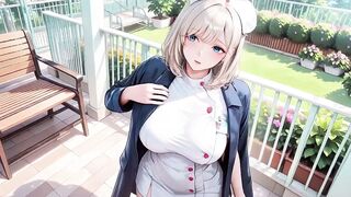 Blond Nun Nurse! Inactive Kneeling on the Hospital Couch, Hand Cupping Her Soft Breast with a Hazy Gaze