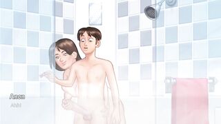 Anon sucks Debbie's anal opening and squeeze her large breasts in shower - summertime saga gameplay part 4
