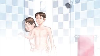 Anon sucks Debbie's anal opening and squeeze her large breasts in shower - summertime saga gameplay part 4