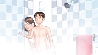 Anon sucks Debbie's anal opening and squeeze her large breasts in shower - summertime saga gameplay part 4