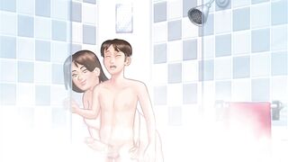 Anon sucks Debbie's anal opening and squeeze her large breasts in shower - summertime saga gameplay part 4