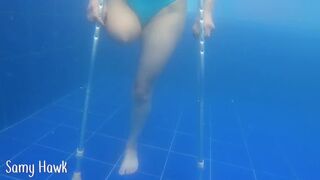 Amputee touches herself in the pool