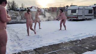 Swingers. 2 Married Couples Play in the Snow Stripped. the Chicks Pee in the Snow and the Dudes Lick It off.