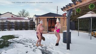 Swingers. 2 Married Couples Play in the Snow Stripped. the Chicks Pee in the Snow and the Dudes Lick It off.