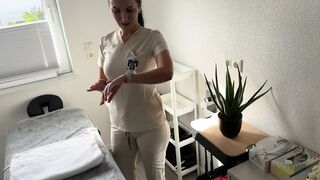 Masseuse Catches Client Jerking During Leg Massage - Then Lets Him Cum on Her Oily Bazookas