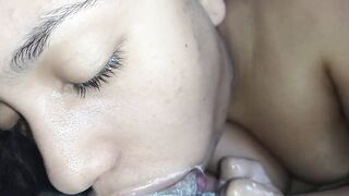 closeup of my little throat in an extraordinary gagging, making him groan with craving until his creampie oozes