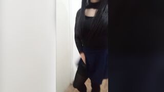 Hotty crossdresser wearing patyhose plays with ass-plug in her butt