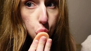 Oral job on a Sex toy Closeup
