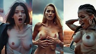 AI Generated supermodel babes taking off their tops to disclose their fantastic boobs