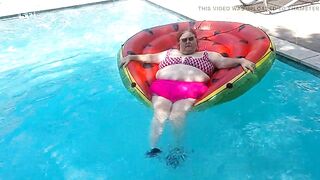 Short Clip of big beautiful woman Nurse Vicki Floating on Her Giant Watermelon