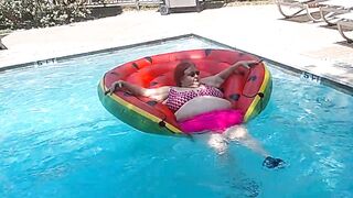 Short Clip of big beautiful woman Nurse Vicki Floating on Her Giant Watermelon