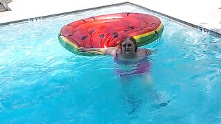 Short Clip of big beautiful woman Nurse Vicki Floating on Her Giant Watermelon
