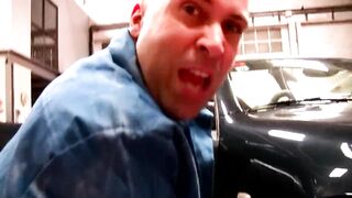 Deepthroat and trio anal bang in the car with 2 blond strumpets