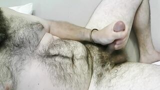Amatuer shaggy Needy Bear Rubs rod to CUM on self