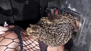 Behind the scenes of the recording with the wicked Bibibinha giving her booty to Jr Doidera in the booth at the swingers party whilst sucking several jocks in the gloryhole.