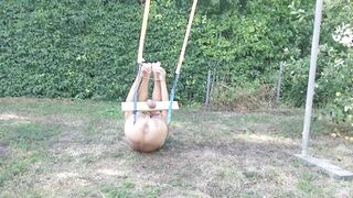 smutty homo pig servenaked outdoor bound up testicles in humbler do gymnastics in front the guests