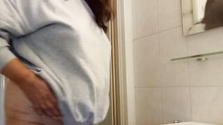big beautiful woman stomach wobbling shower aged German