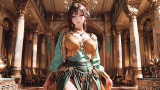 Green Gold Queen Coronation! Inactive side-lying in the desert palace, fingers teasing hair and veil, sun-kissed skin glistening.