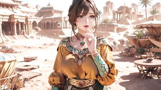 Green Gold Queen Coronation! Inactive side-lying in the desert palace, fingers teasing hair and veil, sun-kissed skin glistening.