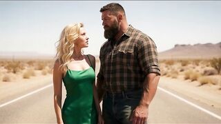 AI-generated. A blond woman's car broke down on the highway.