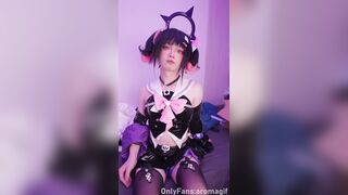 【ZZZ】Cute femboy cosplay Nangong Yu masturbating and spunk flow