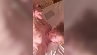 twink is cumming on his own face