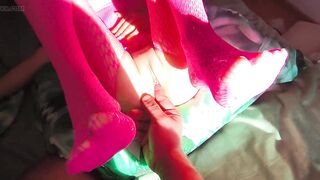 I'm clothed in hot sheer underware and step-brother masturbates my pink