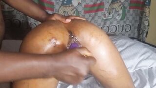 The south Afro Customer that come to Nigeria for body massage and get screw by a plump cock Customer and that guy cum inside her twat