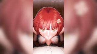 Lewd redhead sucks penis and gets cum in her throat