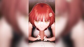 Lewd redhead sucks penis and gets cum in her throat