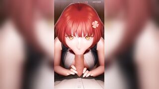 Lewd redhead sucks penis and gets cum in her throat