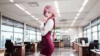 Pink Pony Secretary! Kneeling in a Wine Red Taut Petticoat, holding files with eyes locked on u. Office intimate tease.