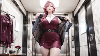 Pink Pony Secretary! Kneeling in a Wine Red Taut Petticoat, holding files with eyes locked on u. Office intimate tease.