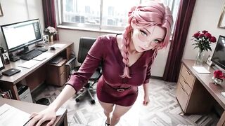 Pink Pony Secretary! Kneeling in a Wine Red Taut Petticoat, holding files with eyes locked on u. Office intimate tease.