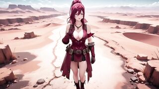 Redhead Warrior in Ruins! Forbidden Rencounter in the Industrial Wasteland, her constricted combat costume wet and hazy eyes.
