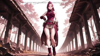 Redhead Warrior in Ruins! Forbidden Rencounter in the Industrial Wasteland, her constricted combat costume wet and hazy eyes.