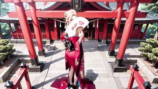 Red & Ebony Miko! Forbidden Shrine Prayer, High-Slit Hakama Exposure, Golden Dominatrix-bitch's Juicy Gaze!