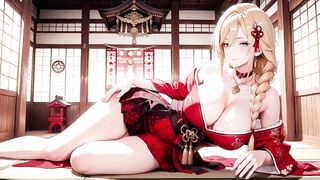 Red & Ebony Miko! Forbidden Shrine Prayer, High-Slit Hakama Exposure, Golden Dominatrix-bitch's Juicy Gaze!