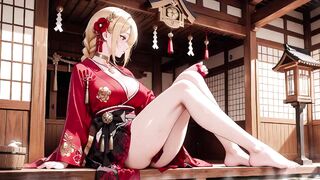 Red & Ebony Miko! Forbidden Shrine Prayer, High-Slit Hakama Exposure, Golden Dominatrix-bitch's Juicy Gaze!