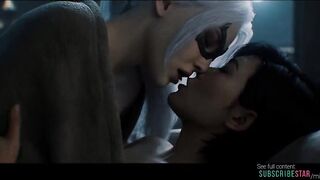 Lesbo AI grok Imagine movie, Videogame superhero Spiderman, Ebony-cat and Yuri