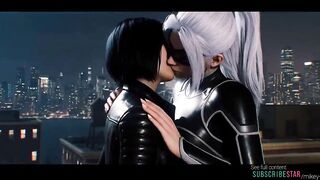 Lesbo AI grok Imagine movie, Videogame superhero Spiderman, Ebony-cat and Yuri