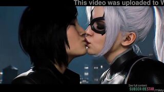 Lesbo AI grok Imagine movie, Videogame superhero Spiderman, Ebony-cat and Yuri
