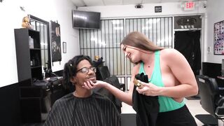 Large Titties Hairdresser Jerks Off Client BBC Until That guy Cums In Her Pants