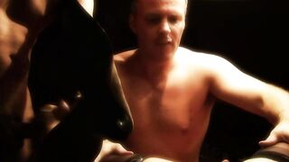 PLUGGED-IN VAGINAS Scene-4_Concupiscent blond in underware drilled by three weenies at one time