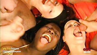 Brunette hair Bukkake Bitch Gets Her Face Totally Overspread