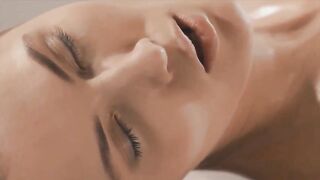 Lesbians are using a strap- on in a massage room and moaning from pleasure while cumming