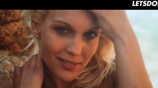 Blond Fingers Her Nude Twat on Sunny Beach Rocks
